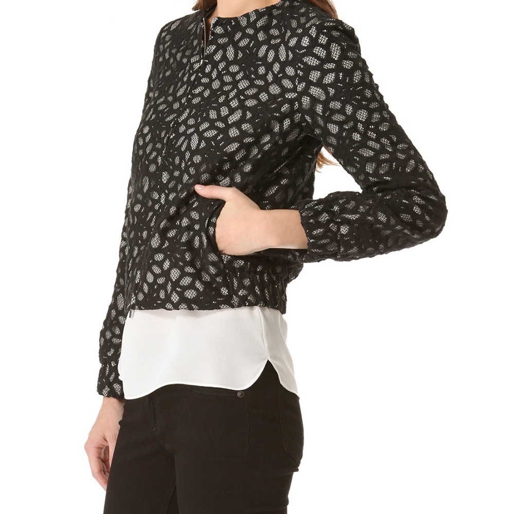 DVF ZANDY SHADOW DOT LACE BOMBER JACKET